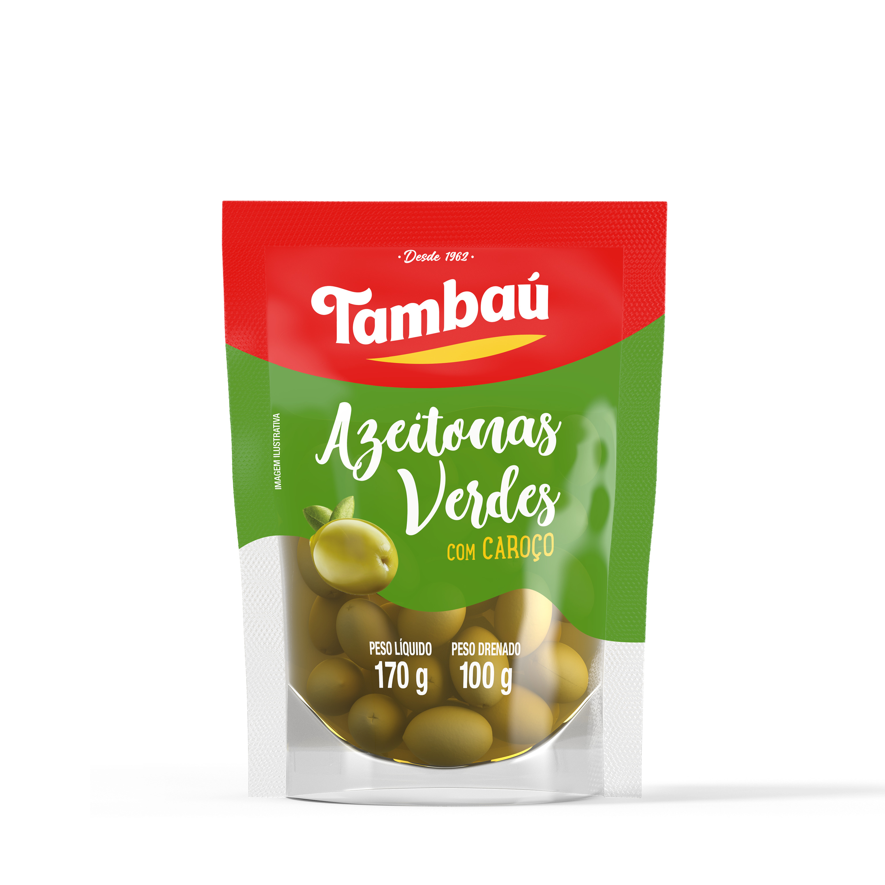 AZEITONAS VERDE INTEIRAS TAMBAU PESO LIQUIDO 170G PESO DRENADO 100G
