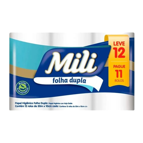 PAPEL HIGIÊNICO MILI FOLHA DUPLA L12 P11 X 30M