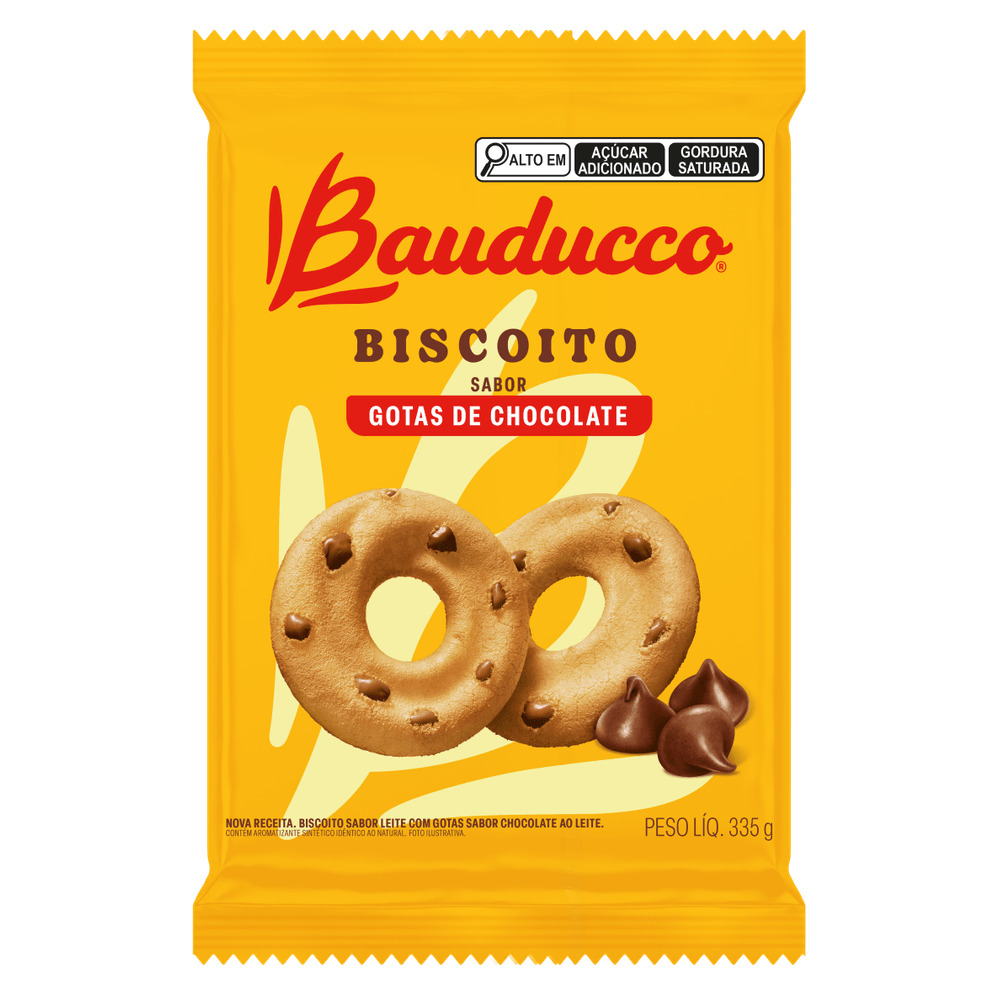 BISCOITO LEITE COM GOTAS DE CHOCOLATE BAUDUCCO PACOTE 335G.