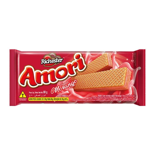 BISCOITO WAFFER RICHESTER AMORI MORANGO 80G