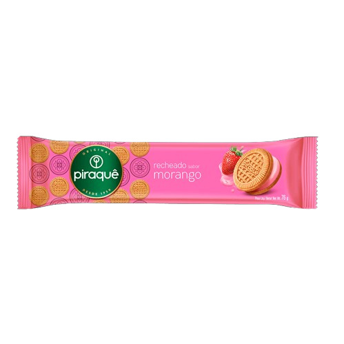 BISCOITO RECHEADO MORANGO PIRAQUE 76G
