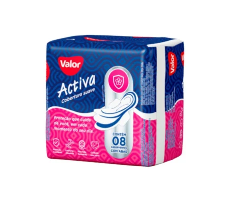 ABSORVENTE ACTIVA VALOR COM ABAS SUAVE 8UN