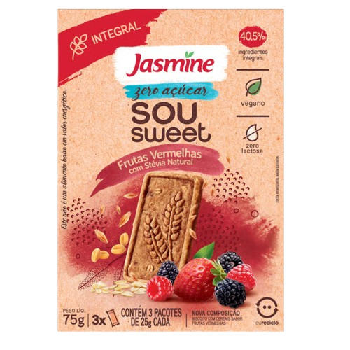 BISCOITO VEGANO SOU SWEET ZERO FRUTAS VERMELHAS JASMINE 75G