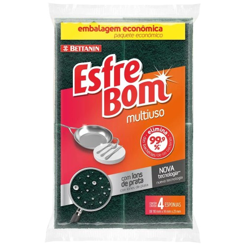 ESPONJA MULTIUSO ESFREBOM ECONÔMICA COM 4 UN