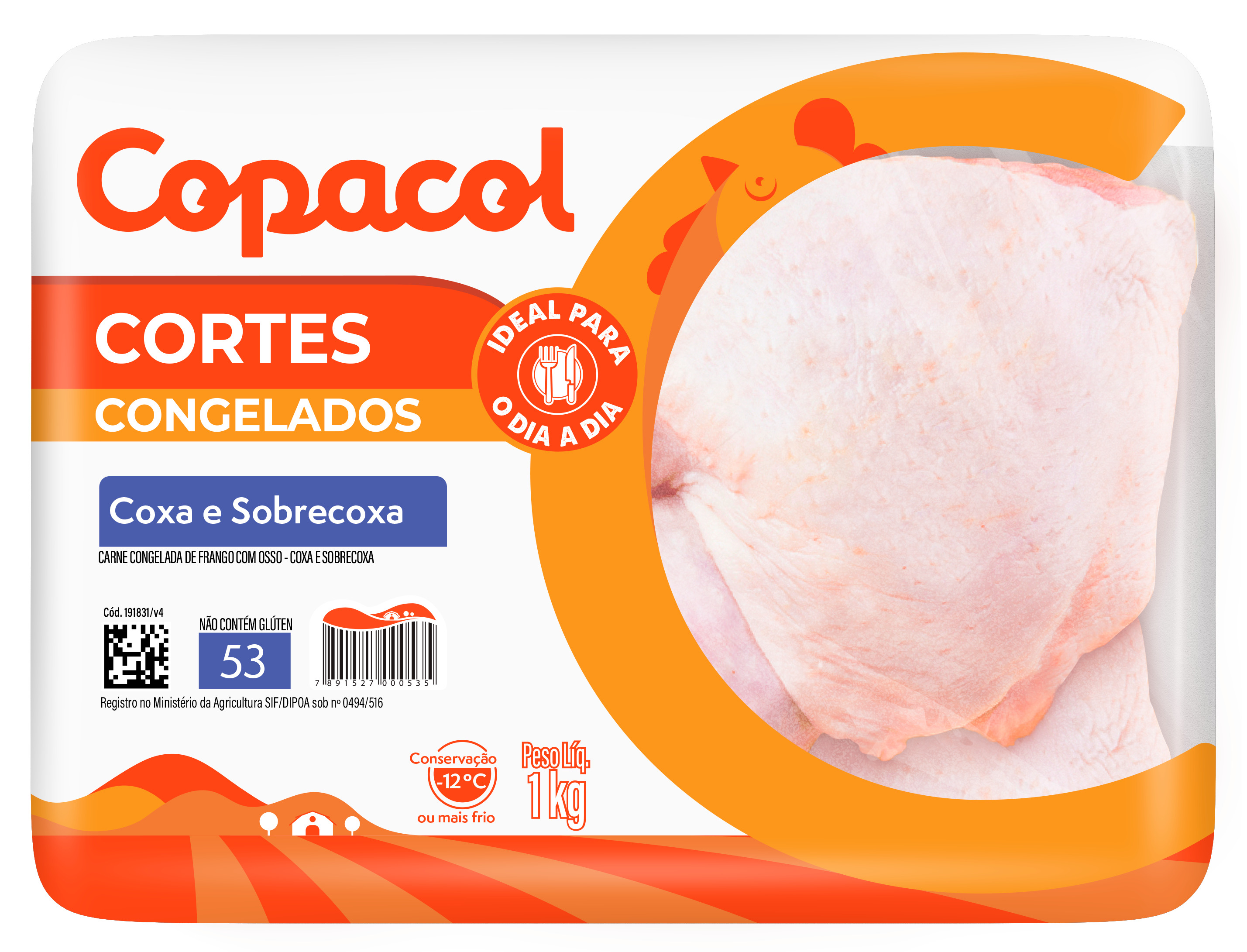 COXA E SOBRECOXA FRANGO CONGELADO COPACOL BANDEJA 1KG