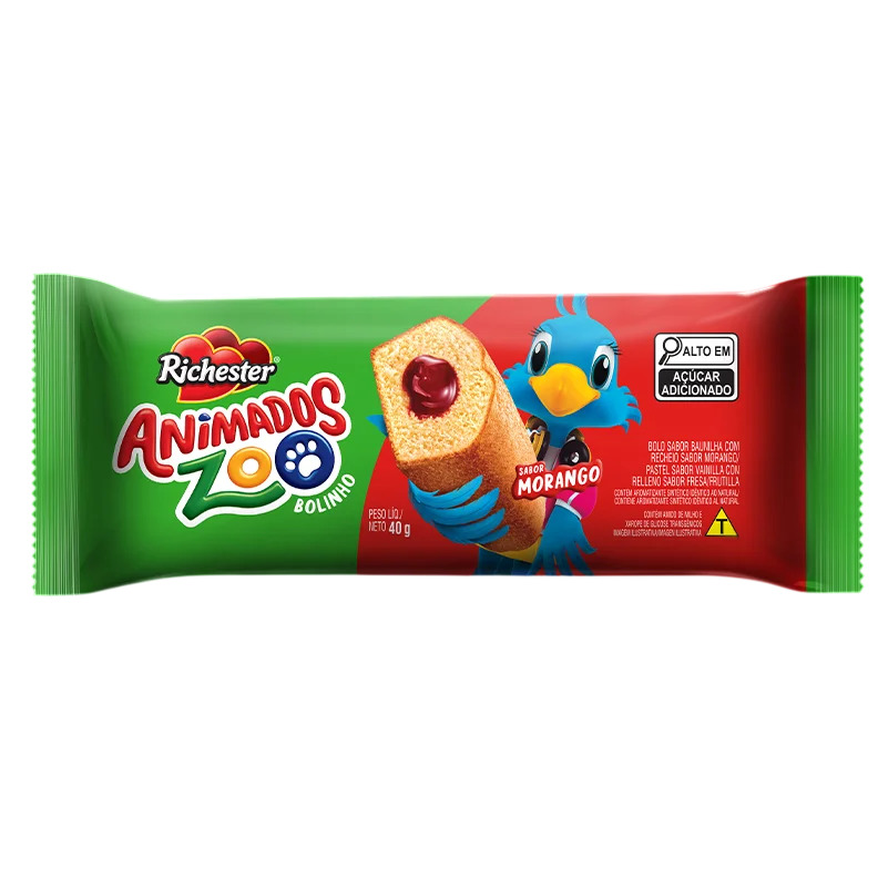BISCOITO BOLO ANIMADOS ZOO BAUNILHA COM MORANGO RICHESTER 40G