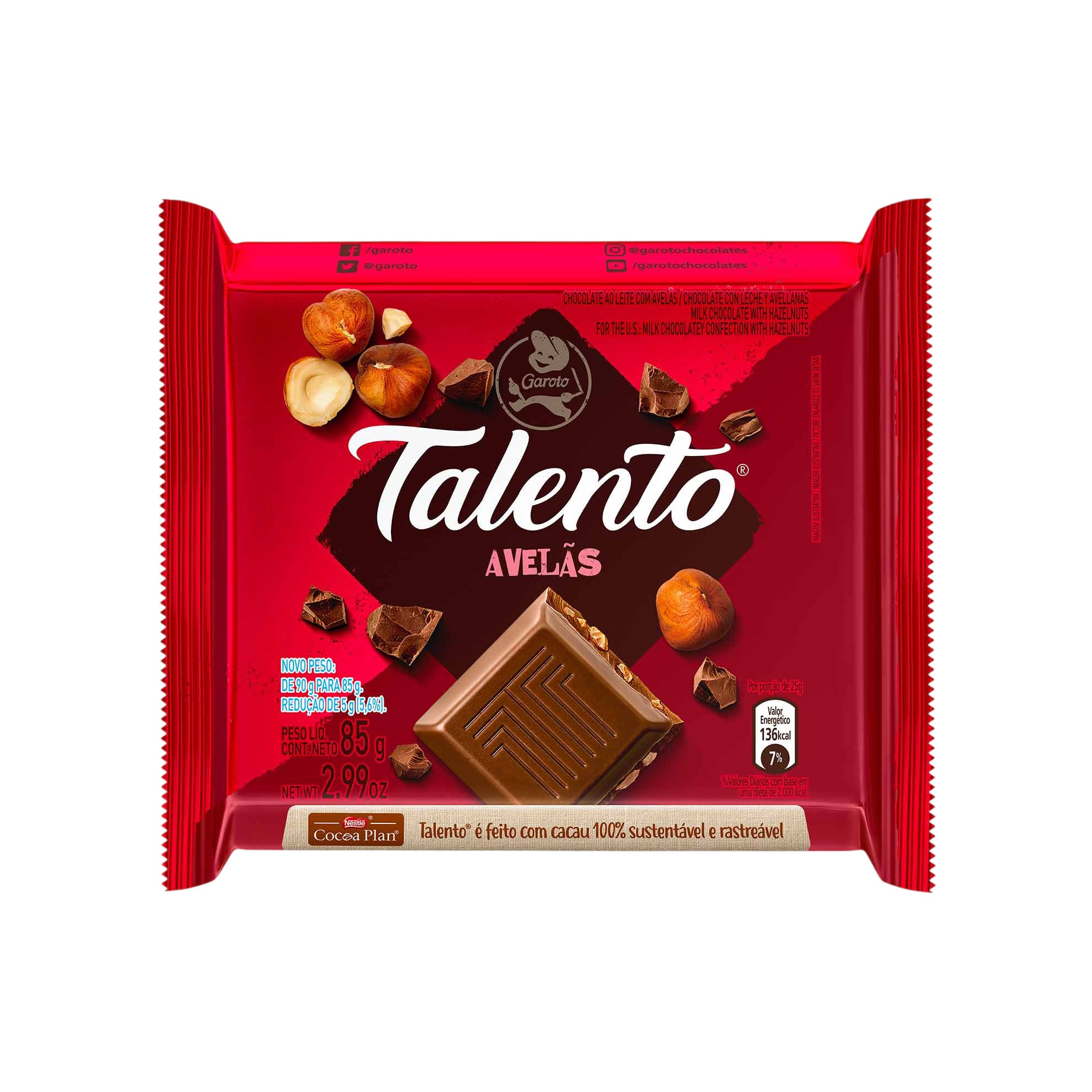 CHOCOLATE TABLETE TALENTO AMÊNDOA AVELÃS AMENDOIM 75G
