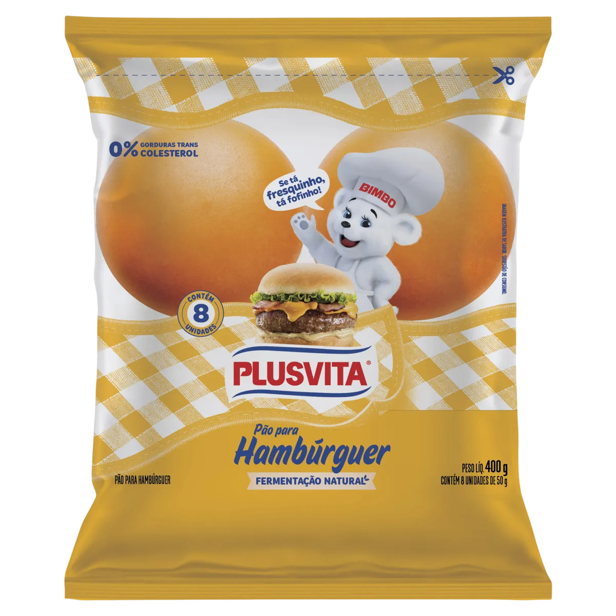 PÃO DE HAMBÚRGUER PLUSVITA 4 UNIDADES 400G
