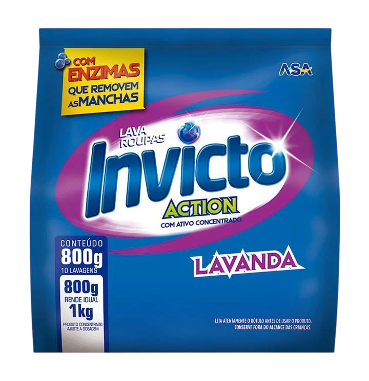 DETERGENTE EM PÓ INVICTO ACTION LAVANDA SAHCHÊ 800G