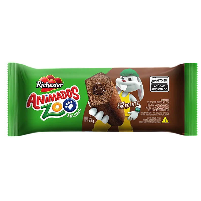 BISCOITO BOLO ANIMADOS ZOO CHOCOLATE COM CHOCOLATE RICHESTER 40G