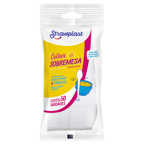 COLHER DESCARTAVEL STRAWPLAST SOBREMESA BRANCA 50 UN