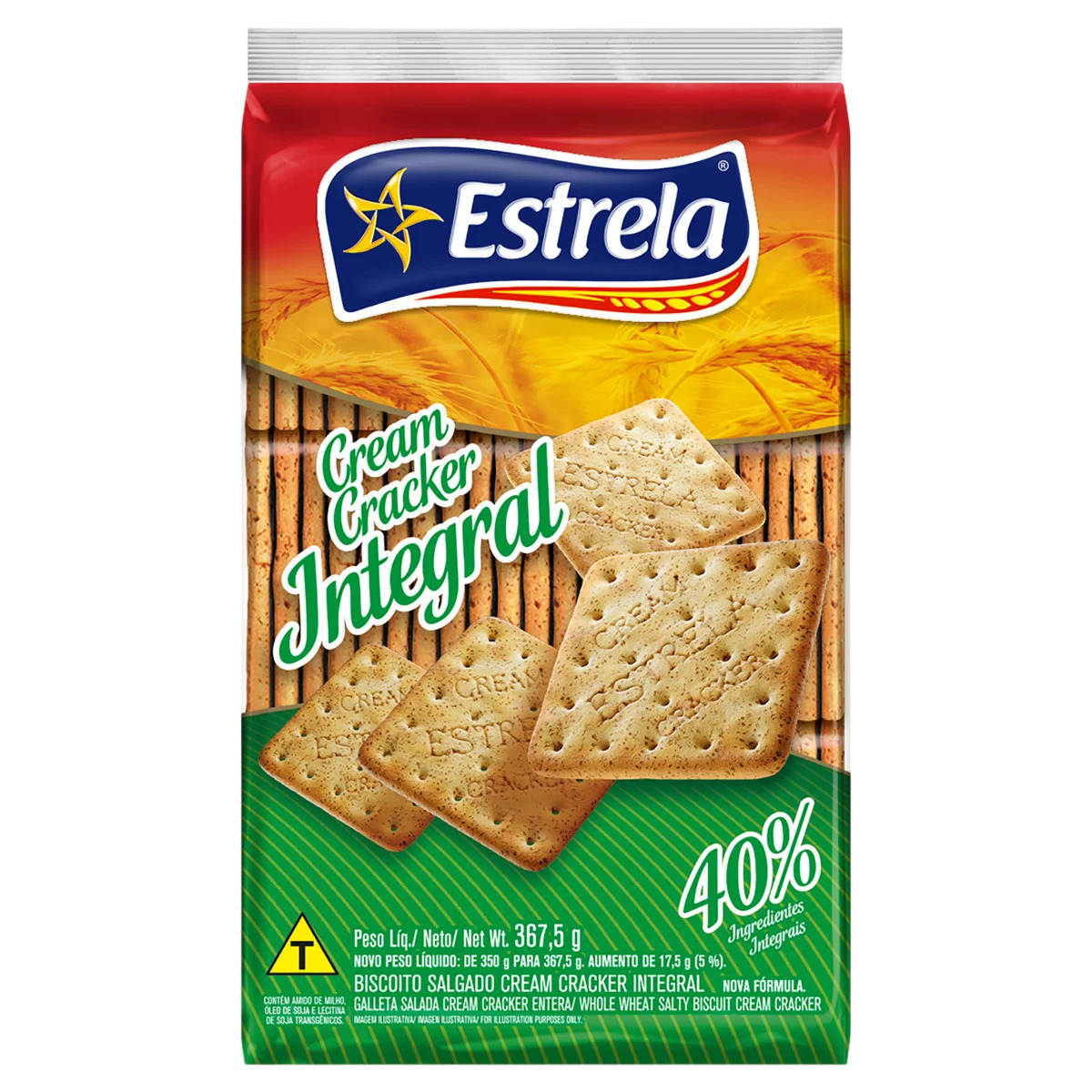 BISCOITO CREAM CRACKER INTEGRAL ESTRELA 367,5G