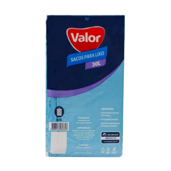 SACO PARA LIXO VALOR 30L DOBR AZUL 10 UND