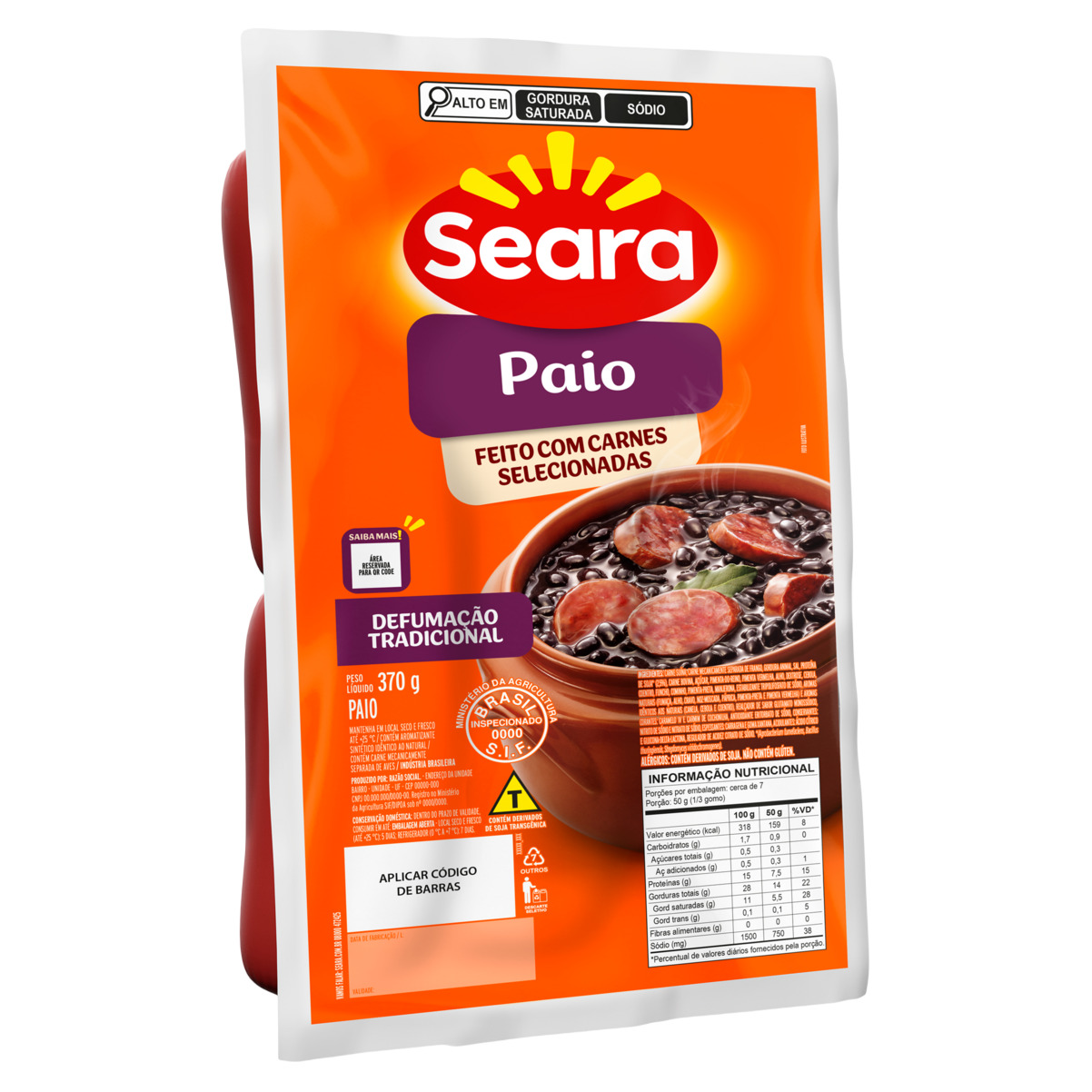 LINGUIÇA TIPO PAIO SEARA PACOTE 370G