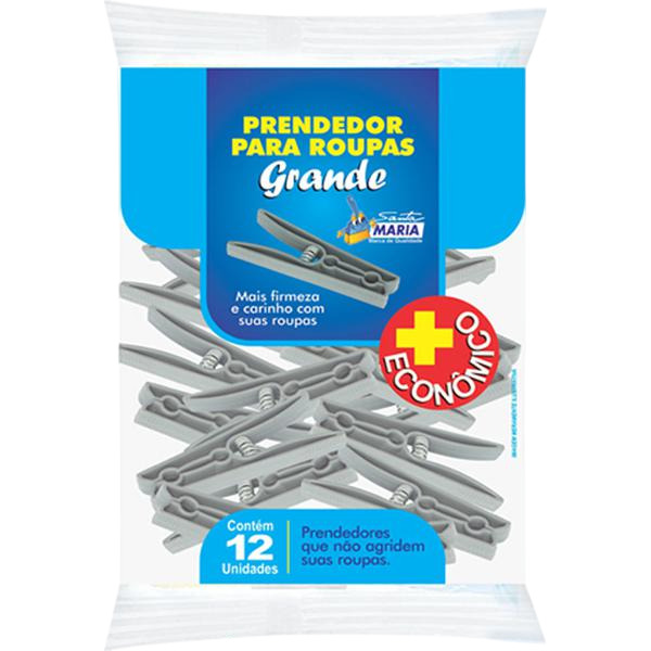 PRENDEDOR PARA ROUPA PLÁSTICO GRANDE SANTA MARIA 12UN