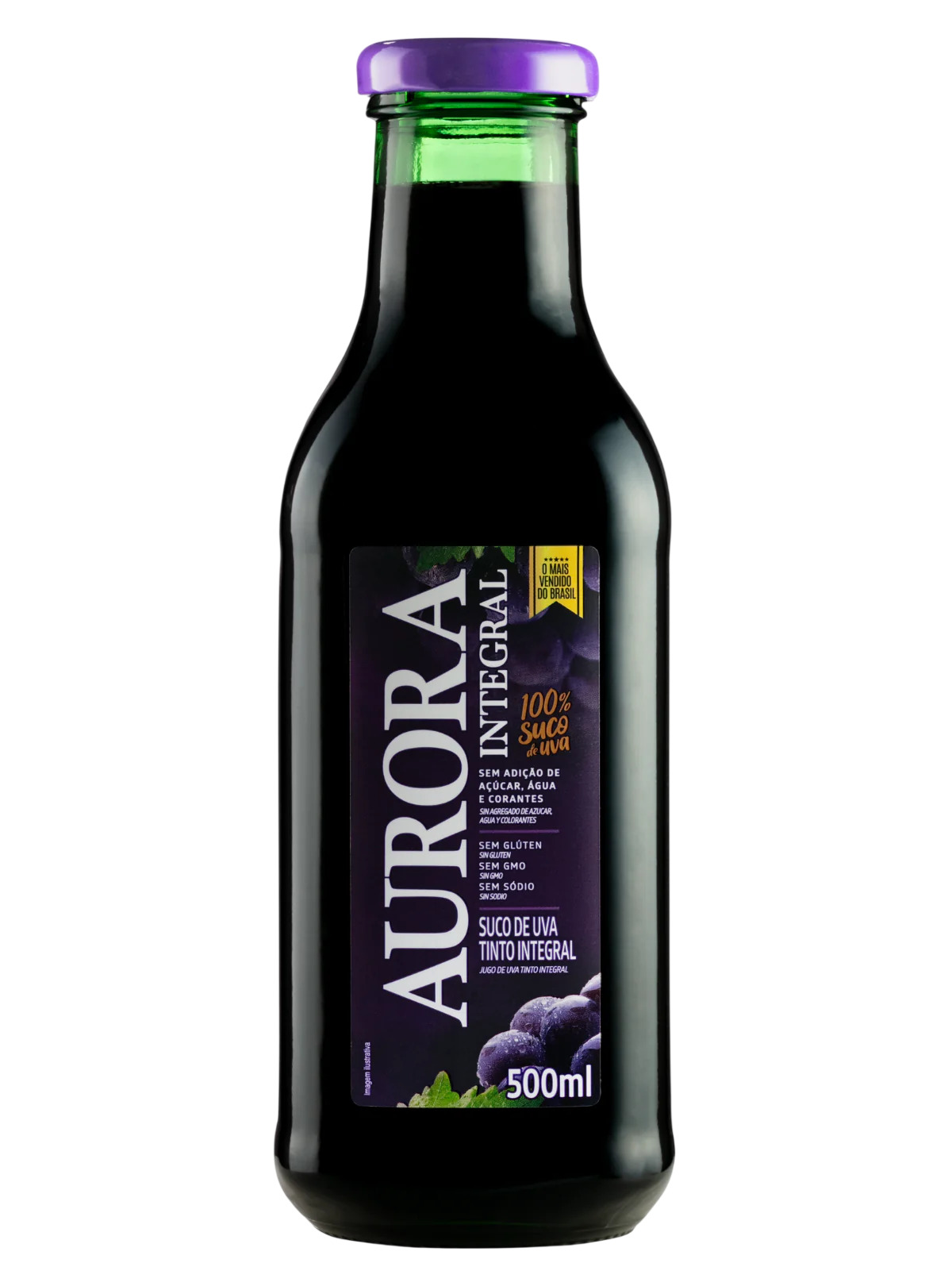 SUCO DE UVA TINTO INTEGRAL AURORA VIDRO 500ML