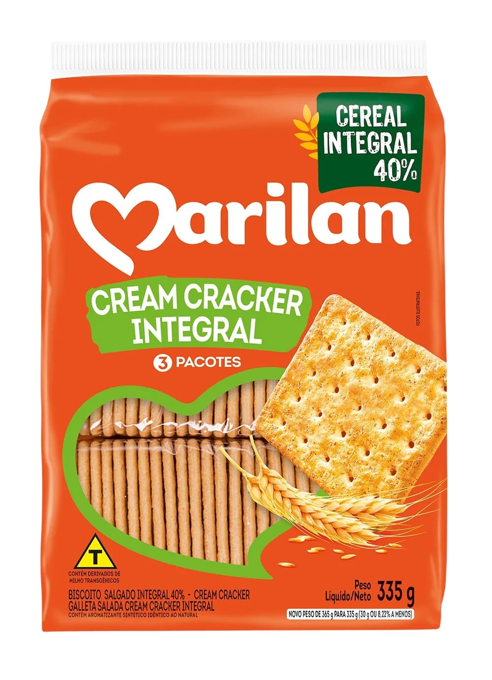 BISCOITO CREAM CRACKER INTEGRAL MARILAN 335G